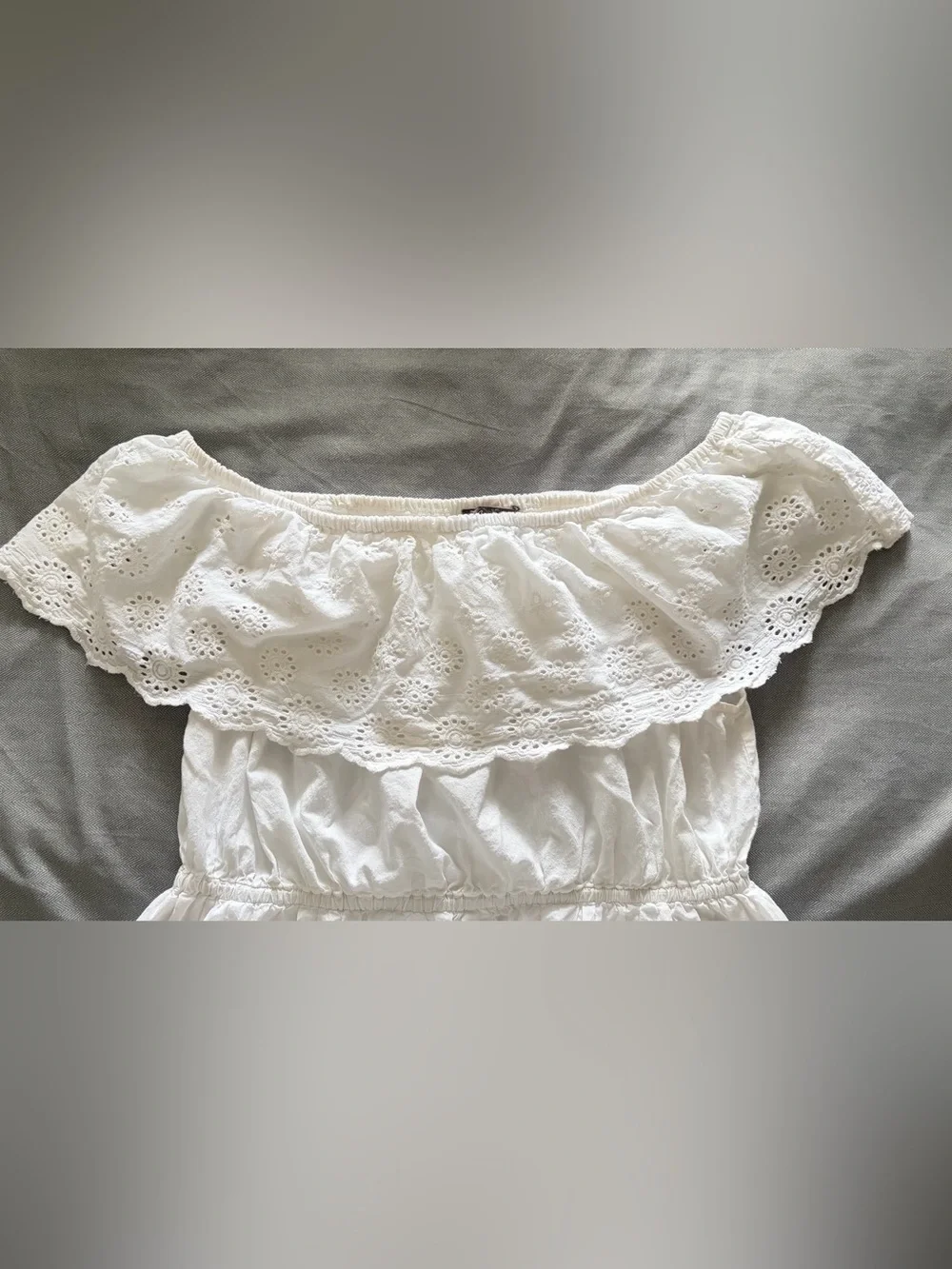 Eyelet Off-Shoulder White Cotton Midi Dress - Picture 4 of 4